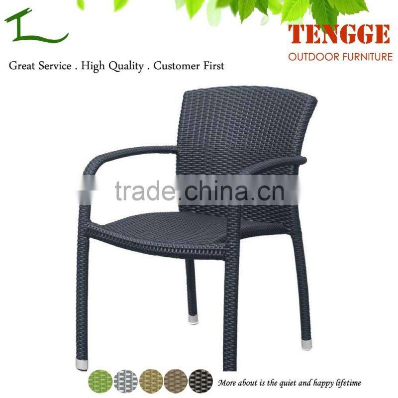 All Weather Armrest Stackable PE Rattan Outdoor Dining Chair
