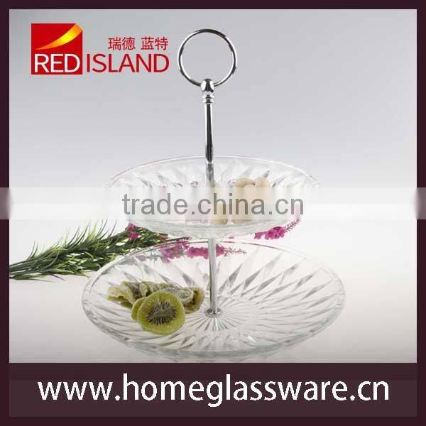 2 tier glass cake plate set with metal holder one