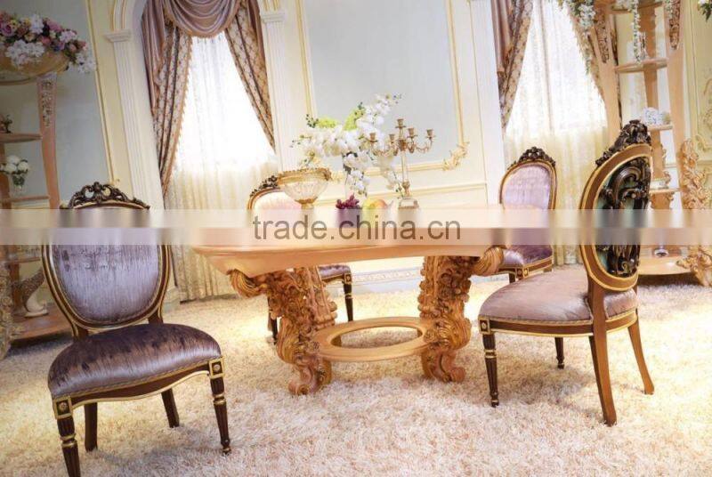 Luxury French Neoclassical Roze Wooden Carving Round Dining Table For 4 People/ European Palace Elegant Dining Room Furniture