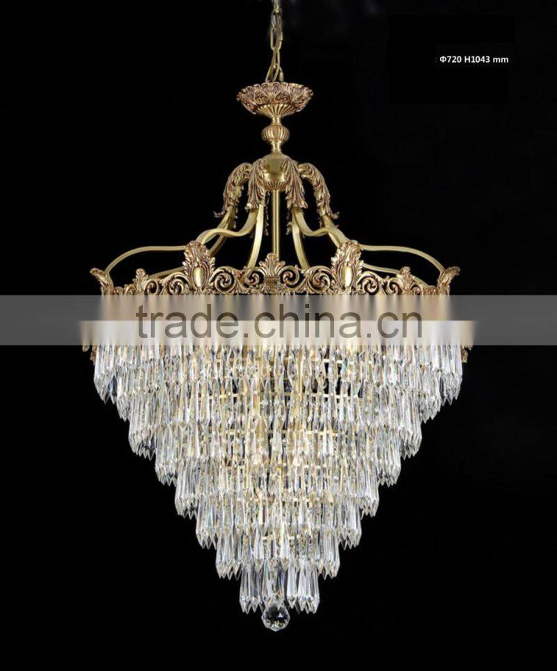 Rococo Style Crystal & Golden Brass Chandelier For Living Room Hotel Hall/ Elegant Crystal Chandelier Decorated Pendant Lamp