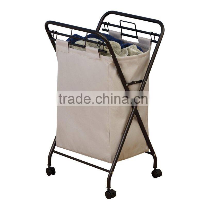 Rolling Laundry Hamper with Natural Polyester Bag, Antique Bronze Frame