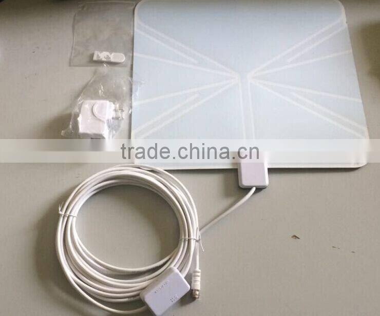 Digital Indoor TV Antenna With Amplifier Flat High Gain DVB-T/T2 VHF/UHF Amplified TV Antenna 50 Miles Range