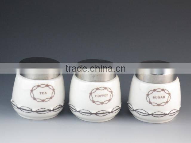 white ceramics/porcelain type canister set with lid AB grade eco-friendly