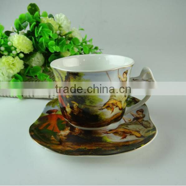 Stock Porcelain Tea set with decal printed, Tea Pot And Six Cups six Saucers, ceramic coffee set