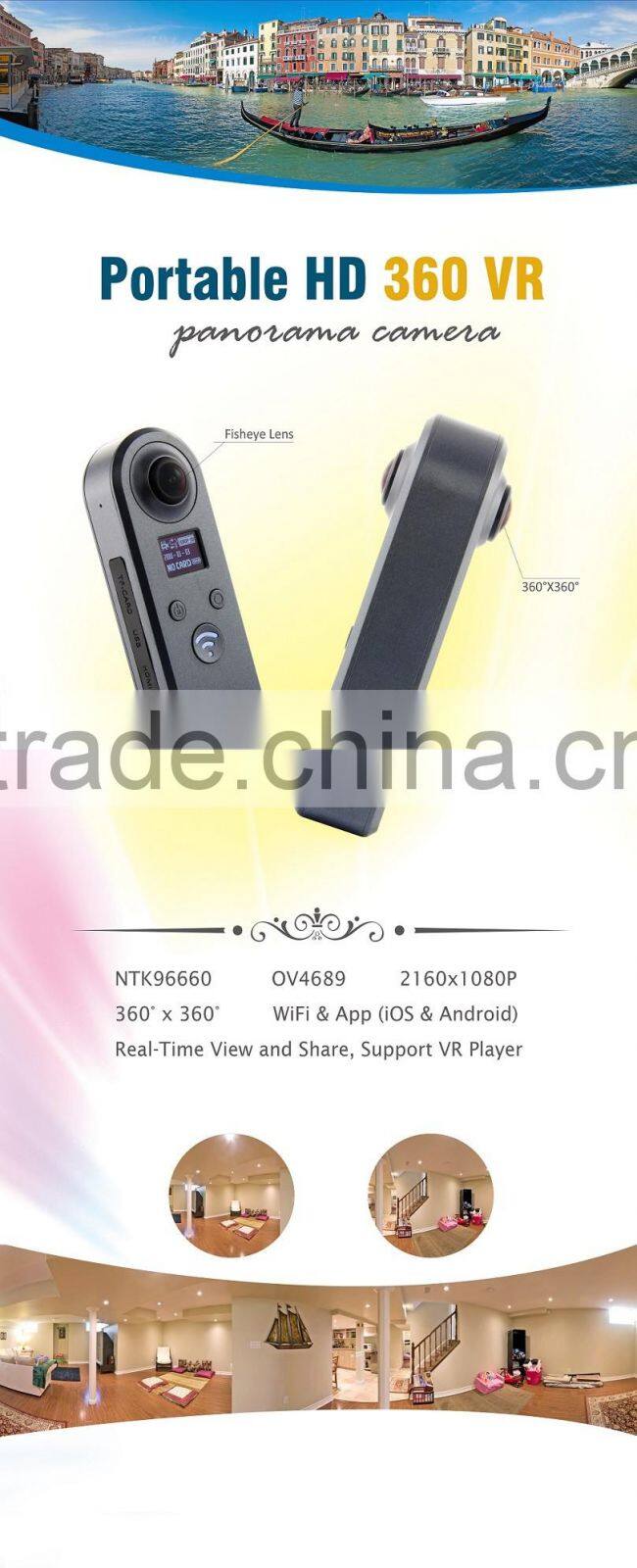 2017 trending products two Lens 720 Ultra HD VR wifi digital sport action camera vr 360