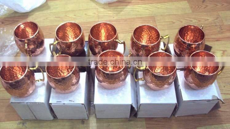 AMAZON BEST SELLER 16 OZ BPA FREE 100% COPPER HAMMERED BARREL GIFT MUG WITH BRASS THUMB REST HANDLE