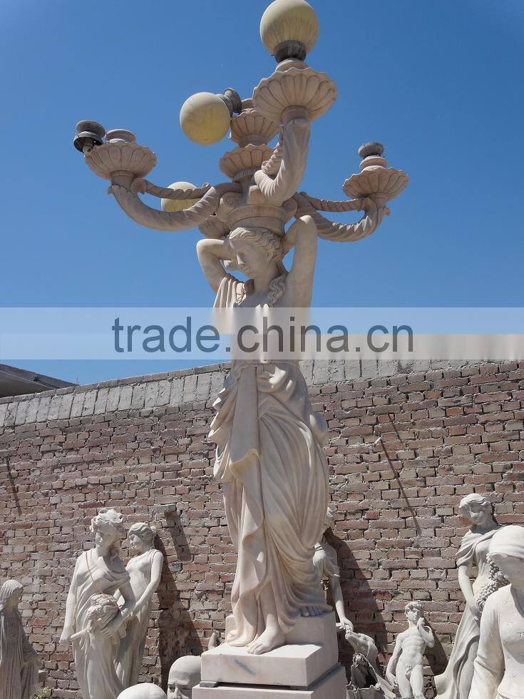 European style Marble Garden lady with lamp sculpture
