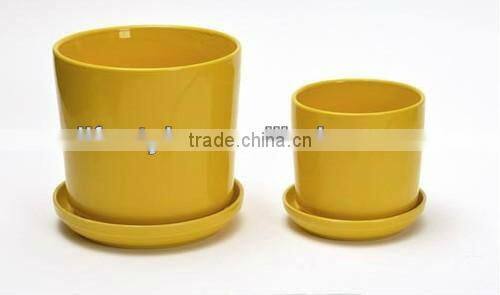 Ivory Glazed Solid Color Cup N Saucer Ceramic Flower Pots