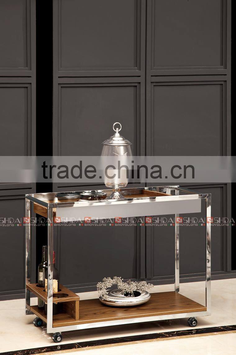 2 Tiers Dining Trolley Kitchen Serving Restaurant Wooden Mobile Buffet Car N-6406