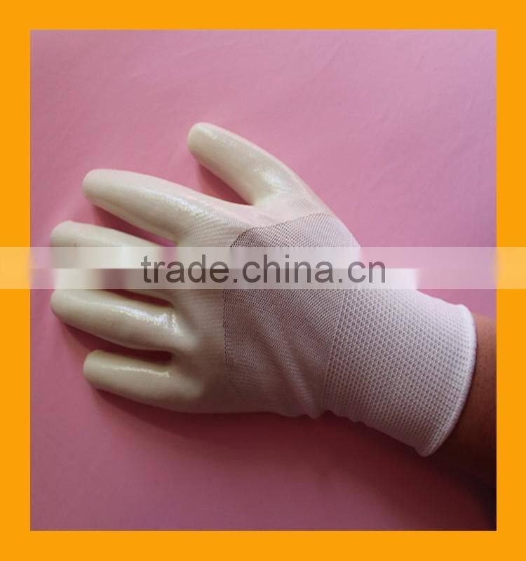 Cheap White Polyester Liner 3/4 Palm Coated Nitrile Gloves