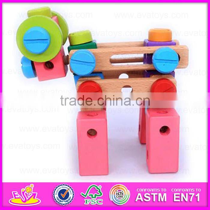 2016 most popular changable screw assemble toy, wooden screw assemble toy W03C013