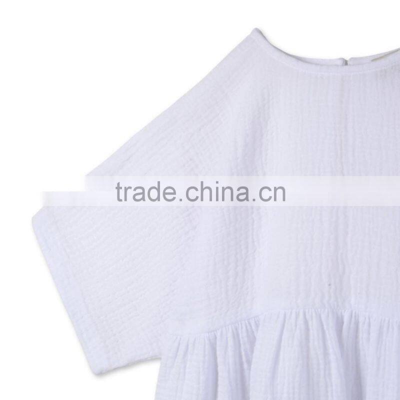 Colorful Flower Girls Embroidery White Short Sleeve Cotton Dress Childern Frock Model Hand Embroidery Designs For Baby HSD5944