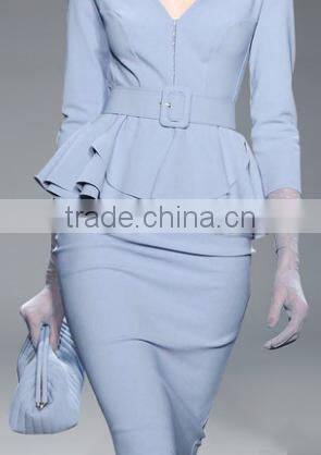 2016 New Fashion Formal 2 Pieces Set Long Sleeve Tops Wrap Skirts for Office Ladies