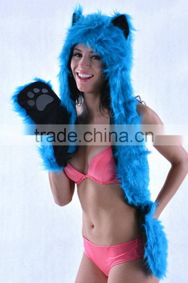 Fashionable new products faux fur shark foam animal hood hat