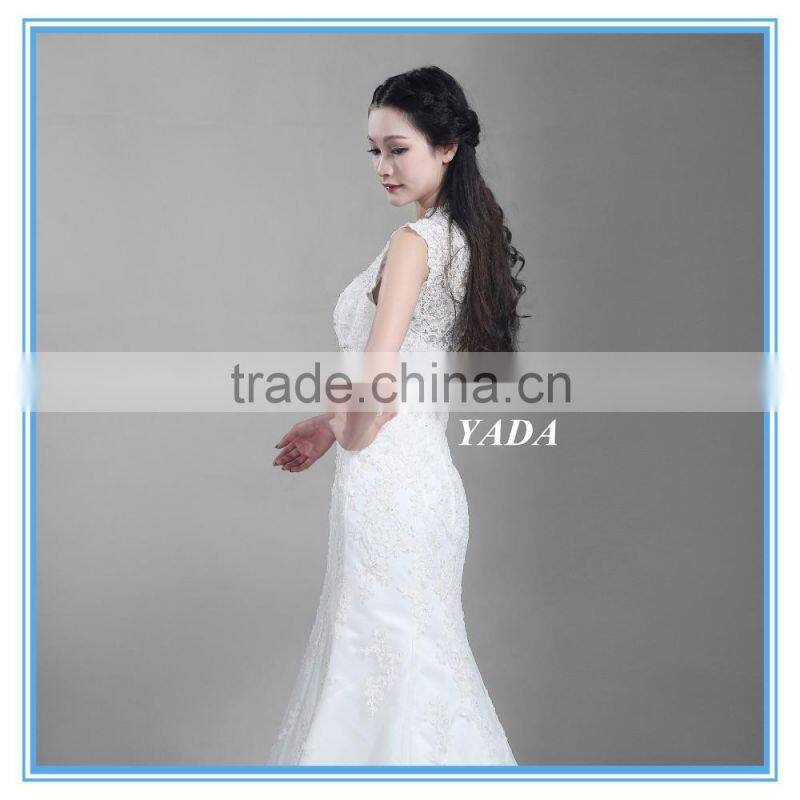 Fashion V Neck Tulle White Handmade Beaded Embroidery China Custom Made Alibaba Wedding Dress