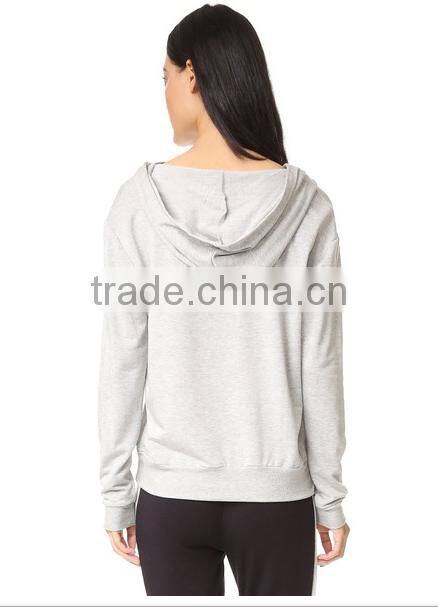V-neck hooded sweatshirt for woman soft light cotton with front pocket women spring thin fleece