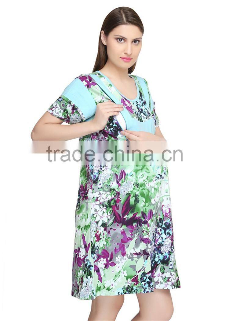 New fashion all over print maternity dress green maternity dresses for office
