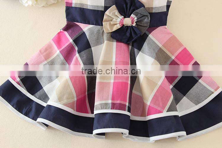 summer OEM baby girl clothes grid sleeveless bow mini cute one piece girls party dresses