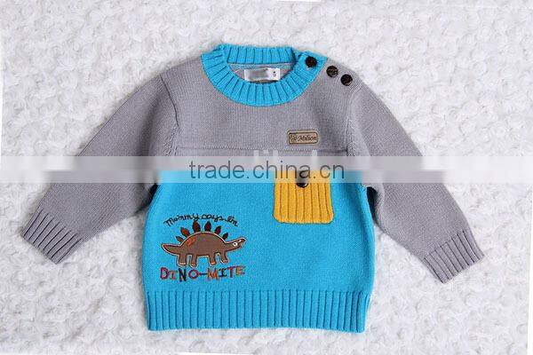 Dinosaur design baby pullover modern patchwork knitting sweater