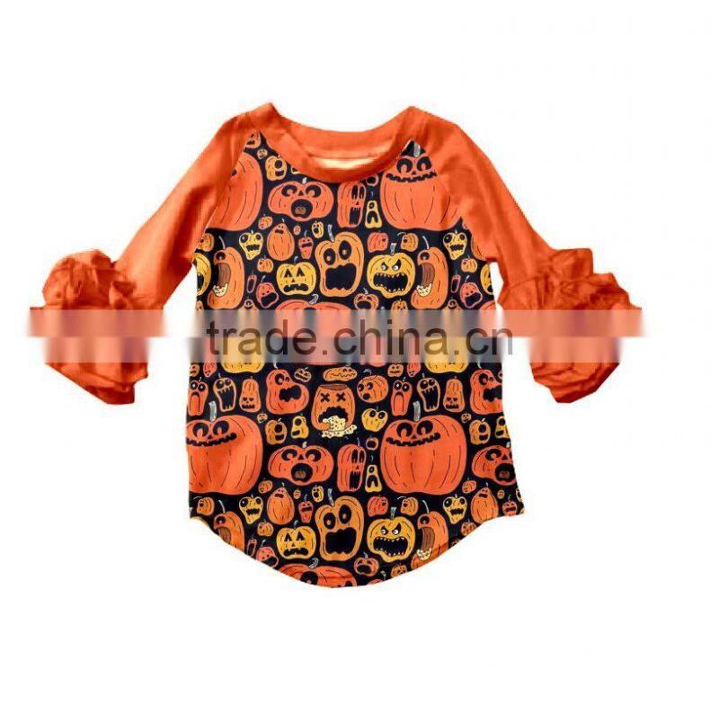 Whosale baby clothes 3/4 sleeves icing baseball shirt girls ruffle raglan Wholesale icing ruffle shirt