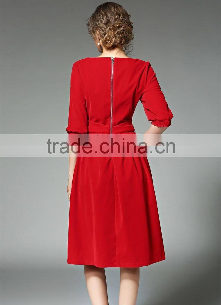 Ladies royal-blue/red bouffant pleuche dress with zipper back