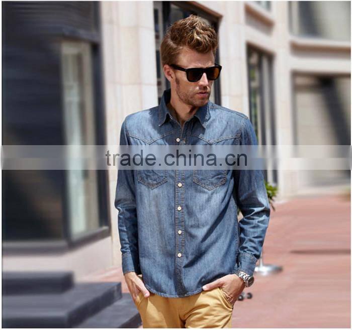 100% cotton fashion style men fit washed denim casual shirt