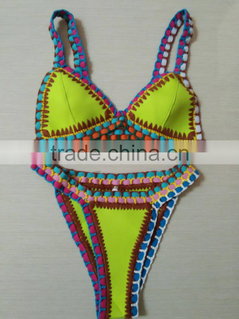 lake blue multi color hand woven swimwear bikini/hr fancy crotched r bikini swimwear/ fancy bikini set swimwear beachwear