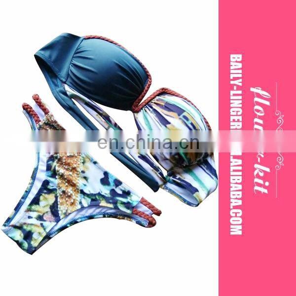 Sexy Fashion Print Strapless Bikini Set Swimsuit Swimwear 2017