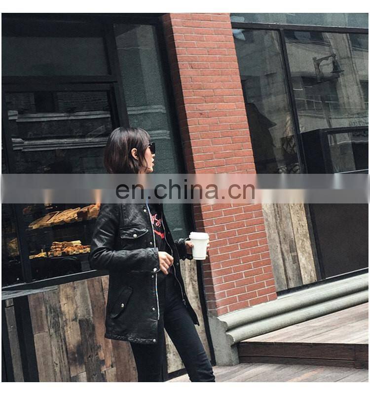 High Quality Popular Young Women Real Sheep Leather Garment Spring Ladies Long Black Coat