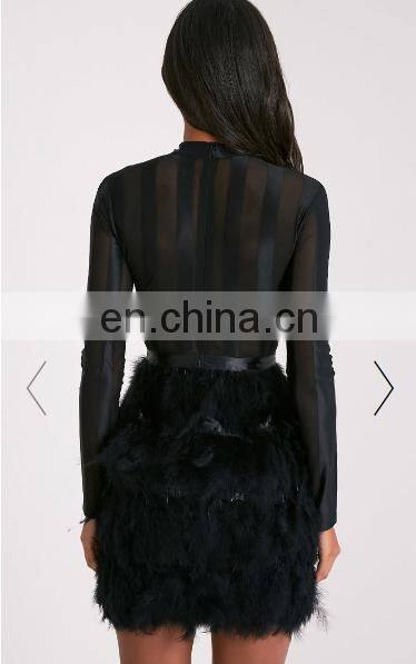 Women's Sexy Long Sleeve Mesh Luxury Fur Trim Party Dresses New Year's Eve Hot Dresses