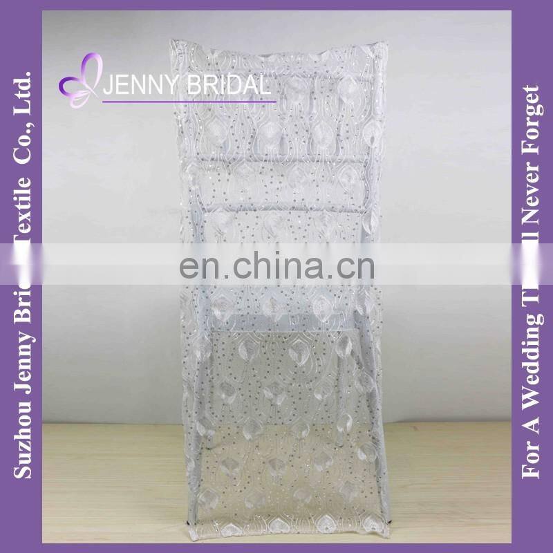 C439A lace and embroidered strips 3d flower lace embroidered fabric striped wedding chair covers