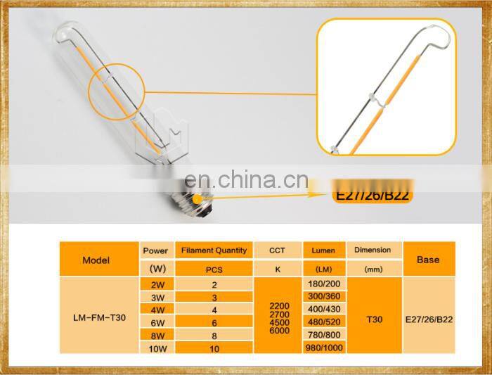 Langma High Power Warm White T-Shape Bulb Light Antique Vintage Edison led globe t30 filament Lamps clear/frosted/milky glass