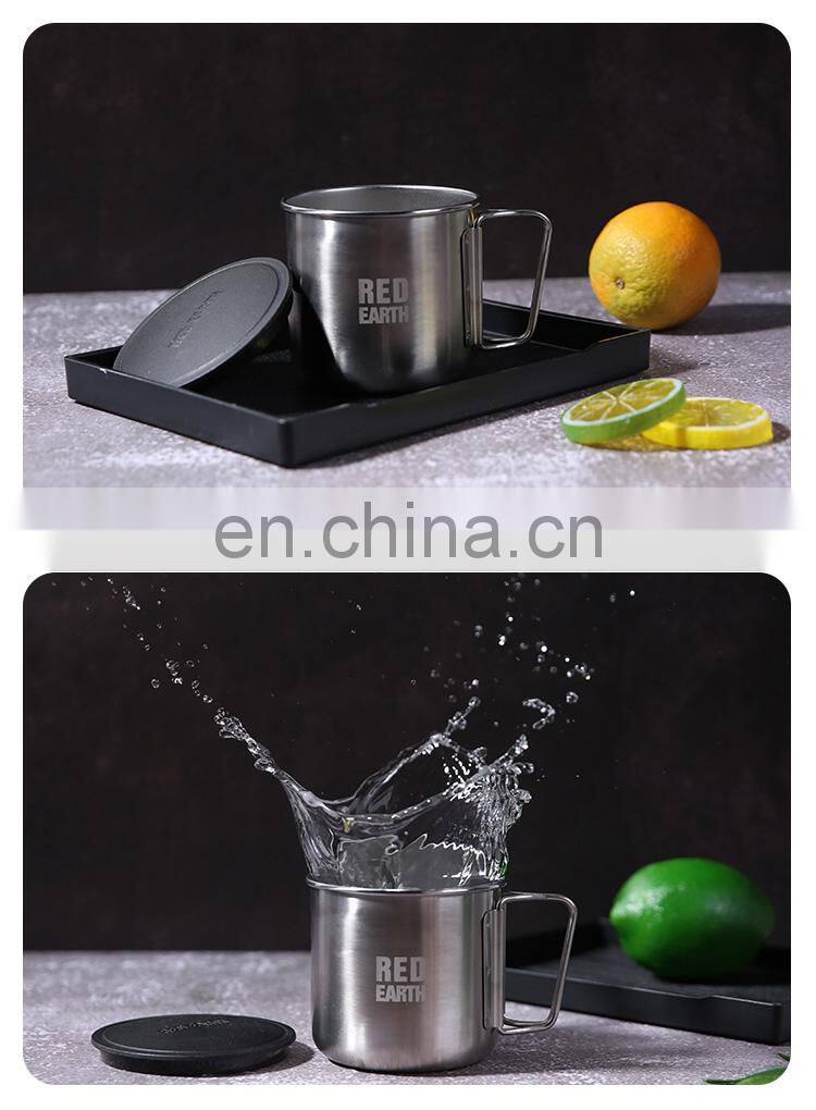 GiNT 420ML Top Quality Food Grade Single Wall Stainless Steel Water Cup Coffee Mug with Folded Handle