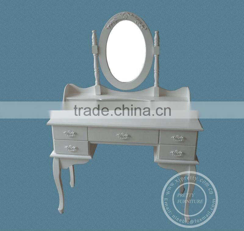white color wooden dressing table with mirror / wooden bedroom furniture