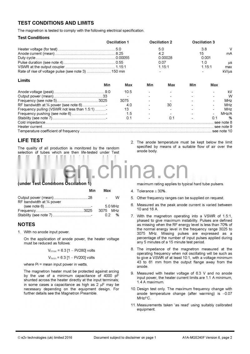 Marine electronics maritime navigation communication Furuno marine radar spare parts UK MG5240F E2V S band magnetron