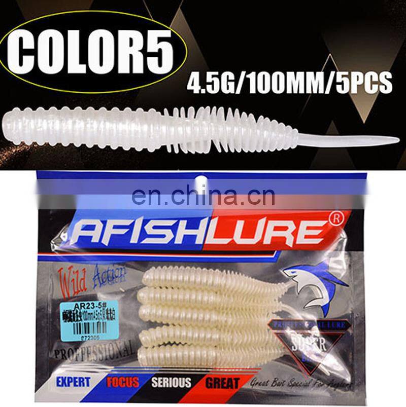 Amazon Wholesale 100mm 4.5g 5pcs/bag Screw Straight Tail Maggot Artificial Lure Fake Bait