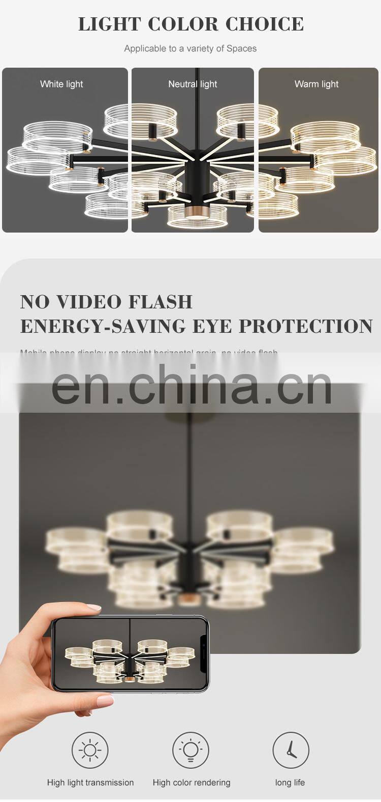 Wholesale Indoor Acrylic Gorgeous Decoration Black Gold Color Living Room LED Modern Pendant Light