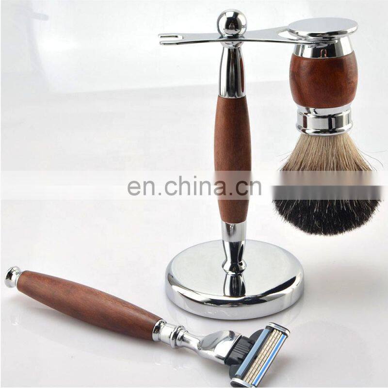 old fashioned 3 blades shaving razor and brush stand shaver set