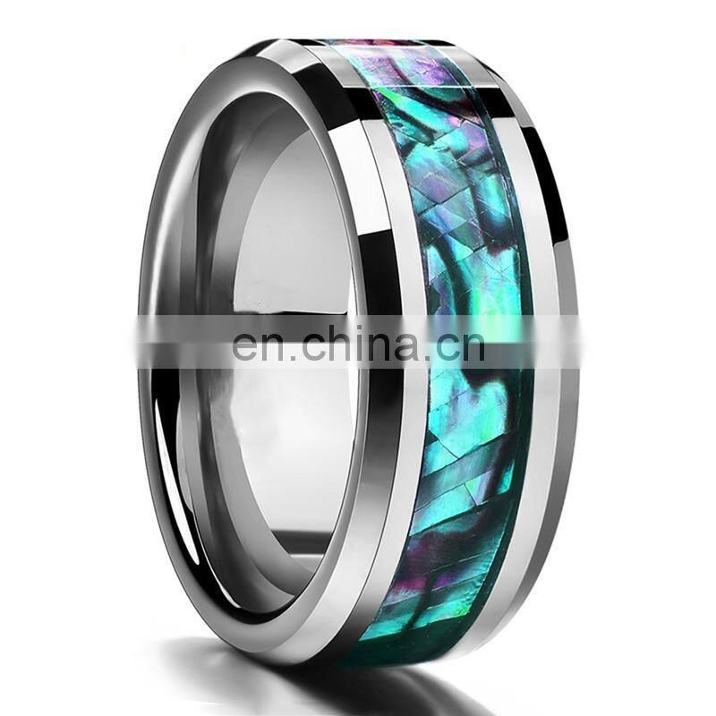8MM Inlaid Abalone Shell Beveled Steel Stainless Steel Ring Wedding Jewelry