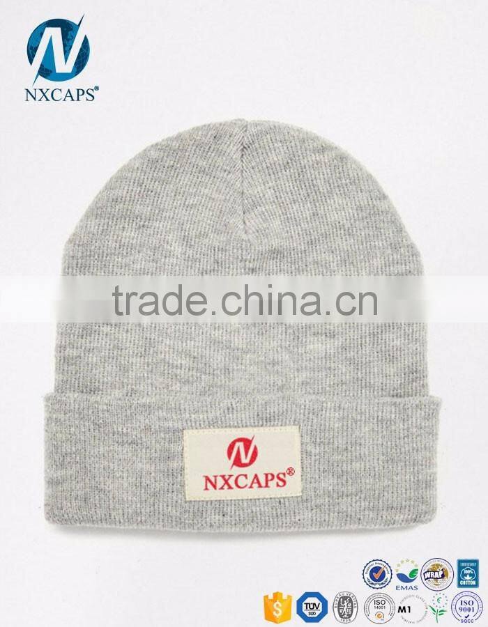 Custom knit beanies with woven label slouch beanie hat