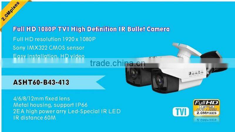 Full HD Fixed Lens 1080P TVI 2.0MP Color IR Bullet CCTV Camera with Sony 322 Cmos Metal Housing