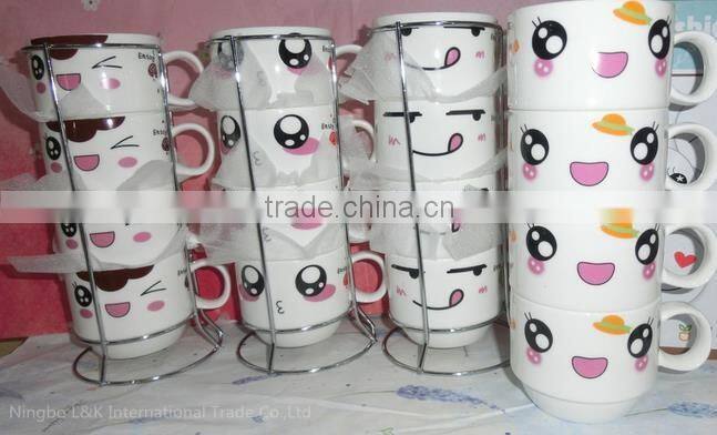wholesale stacking coffee mugs gift sets with stand/ceramic mug paint set