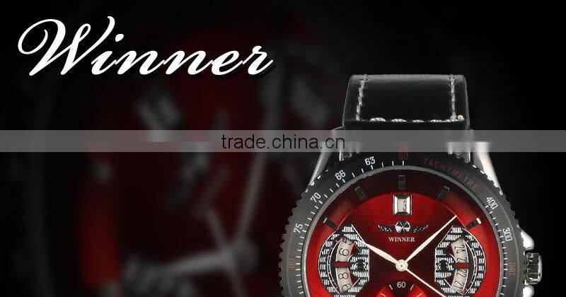 New Mens Red Dial Leather Strap Classic Design Self-Wind Up Mechanical Automatic Watch WM122