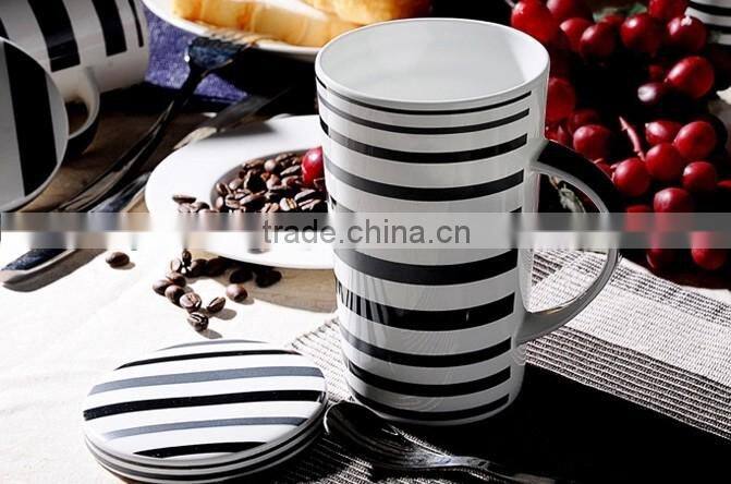 black strip design 12oz tall new bone china ceramic coffee mugs/cups for Germany