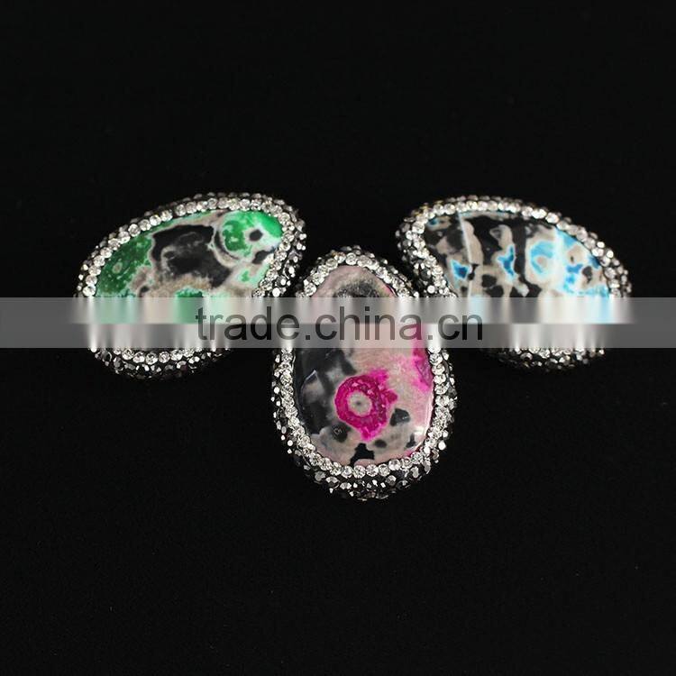 PC1619 Crystal Pave Weathered Agate Diamond Setting Handmade Pendant