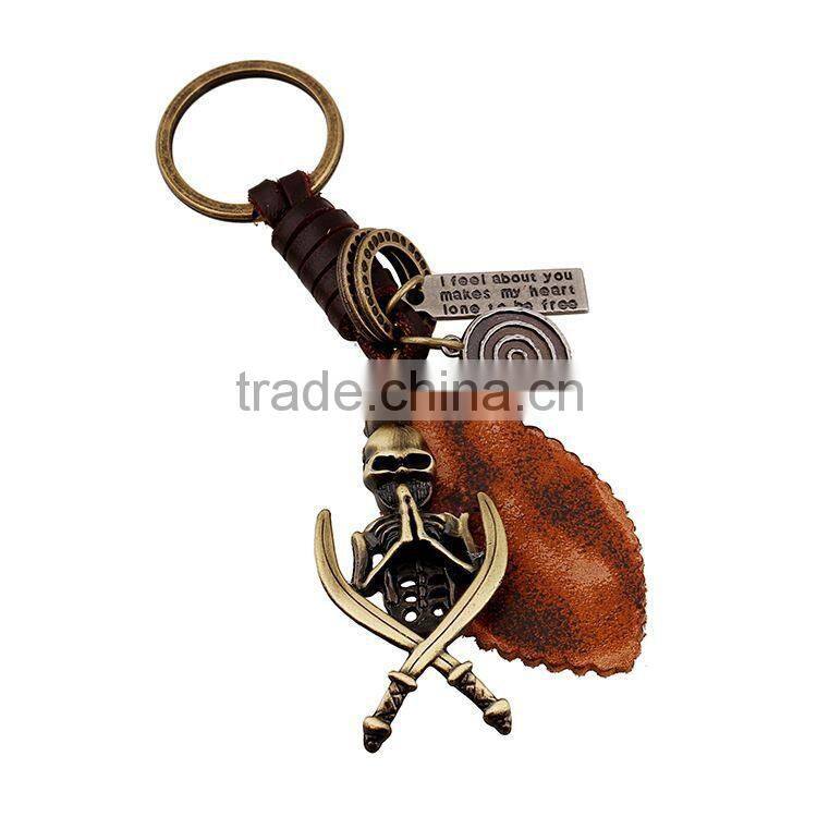 Hot Sale Leather KeyChain High Quality Fashion Skull Pendant Key Chain rings Vintage keyring Accessories