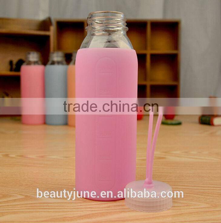 bpa free sports water bottle joyshaker borosilicate glass bottle double wall insulated glass water bottle with silicone sleeve