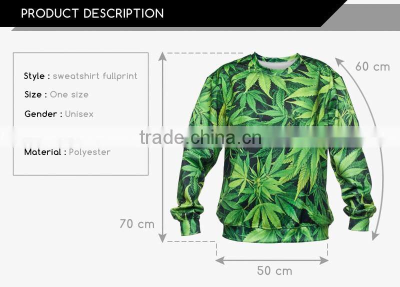 hot women handmade green weed high quality 3d print fullprint crewneck sweatshirt spring autumn unisex custom oversized pullover