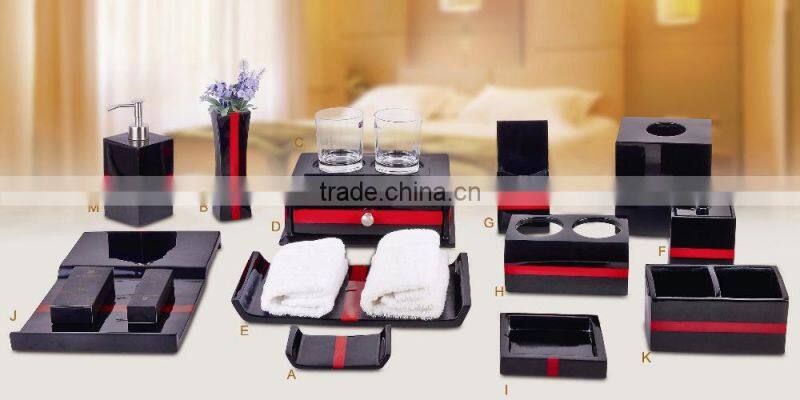 Hotel resin product bathroom accessories resin vase/tissue box/amenity box/towel dish/soap dish customized