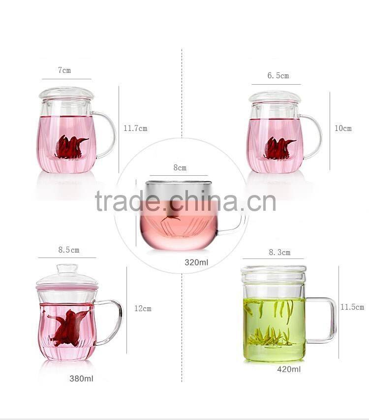 three-piece multifunctional tea cup with filter cup,unbreakable glass cups,double wall glass tea cup